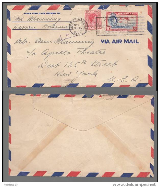 Bahamas 1941 Airmail Cover To USA - 1859-1963 Colonie Britannique