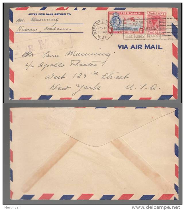 Bahamas 1941 Airmail Cover To USA - 1859-1963 Colonie Britannique