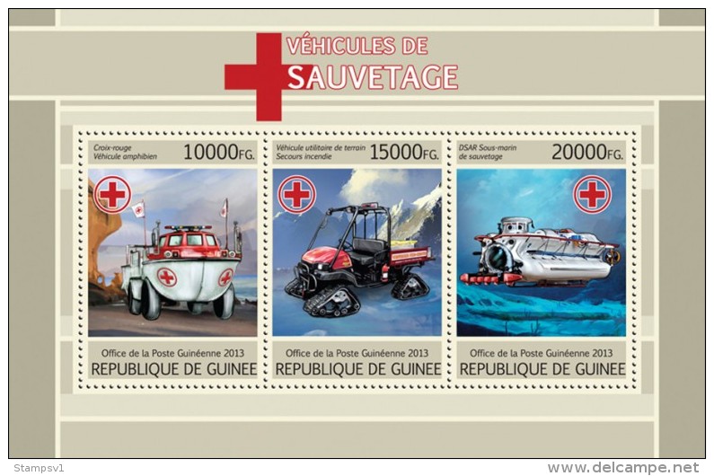 Guinea. 2013  Rescue Vehicles.  Sheet Of 3v + Bl (115) - Autres & Non Classés