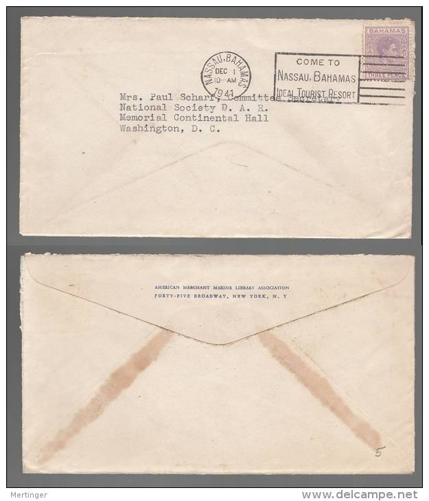 Bahamas 1941 Cover To USA 3P Violett - 1859-1963 Colonia Británica