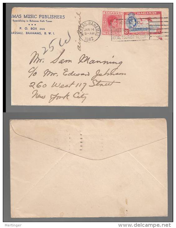 Bahamas 1942 Airmail Cover To USA - 1859-1963 Colonie Britannique