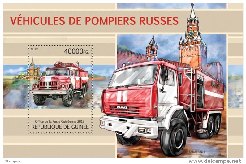 Guinea. 2013  Russian Fire Engines.  Sheet Of 3v + Bl (116) - Autres & Non Classés