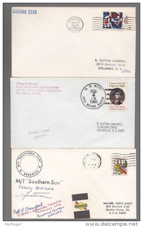 Bahamas 1965-80 3 Ship Covers USA Stamps SOTHERN SUN, BAHAMA STAR - 1963-1973 Autonomie Interne