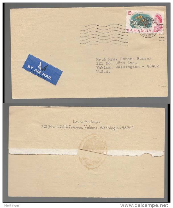 Bahamas 1971 Airmail Cover To USA 15c Stamp Late Isssue White Paper - 1963-1973 Autonomie Interne
