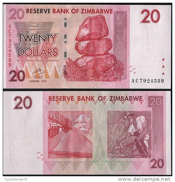 Zimbabwe P 68 - 20 Dollars 2007 - UNC - Zimbabwe