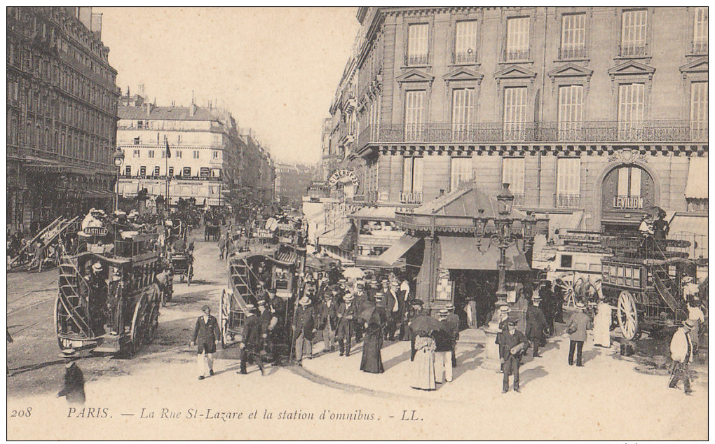 PARIS 8°  ( Série  LL N°208  )  Rue St LAZARE Animée EN 1900  STATION Des OMNIBUS Nombreux Voyageurs HOTEL TERMINUS - Arrondissement: 08