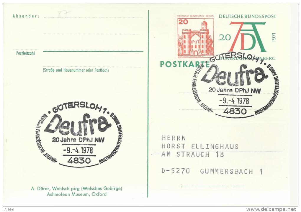 ALEMANIA ENTERO POSTAL DURERO MAT GUTERSLOH DEUFRA ARTE GRABADO - Grabados