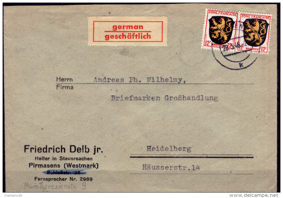 Germania-SP0252 (Busta Da Pirmasen, Il 28.3.46. Reca 2 Valori, Dell'emissione Generale, Da 12 Pfenning). - Other & Unclassified