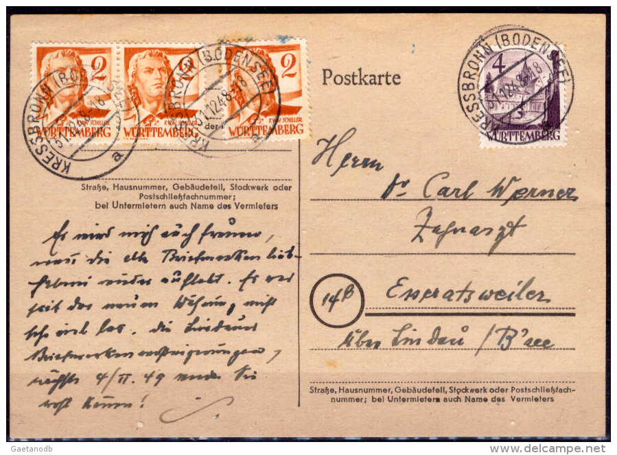 Germania-SP0254 (Cartolina Postale Da Kressbronn, Il 31.12.48, Con Un Valore Da 4 E 3 Da 2 Pfenning). - Otros & Sin Clasificación