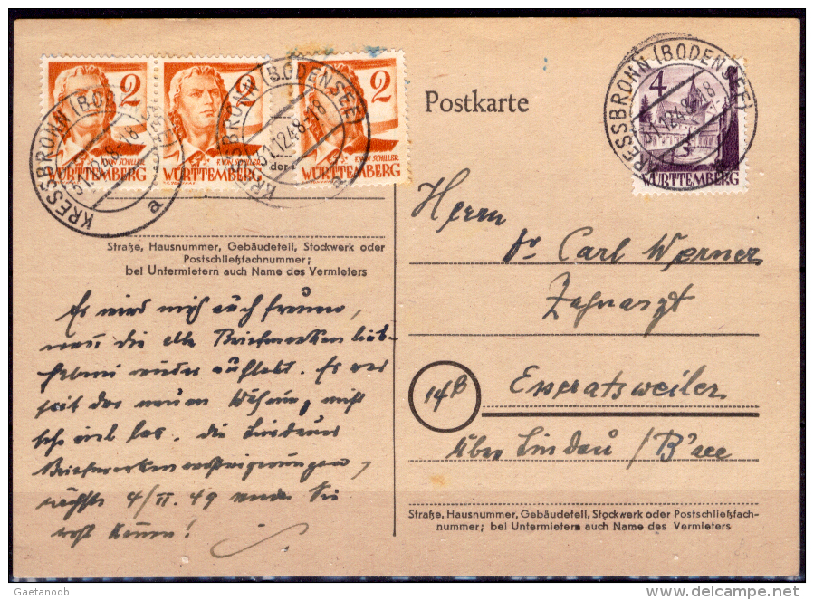 Germania-SP0254 (Cartolina Postale Da Kressbronn, Il 31.12.48, Con Un Valore Da 4 E 3 Da 2 Pfenning). - Sonstige & Ohne Zuordnung