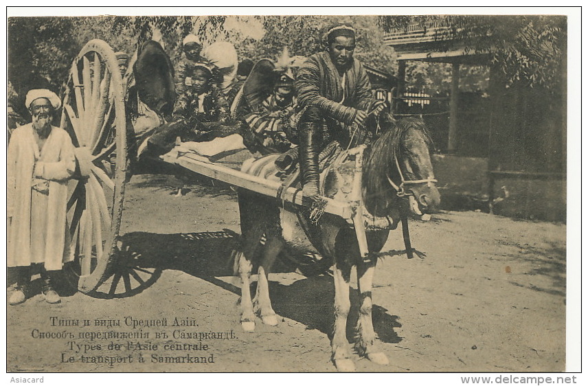 Types Asie Centrale Le Transport A Samarkand Allelage Cheval  Femmes Voilées Burkah - Ouzbékistan