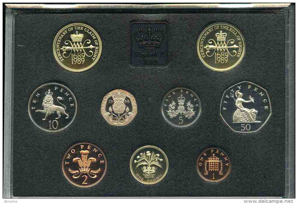 Grande-Bretagne Great Britain Coffret Officiel Proof BE PP 1 Penny à 2 Livres 1989 300 Ans Déclaration Droits KM PS59 - Nieuwe Sets & Proefsets