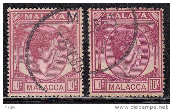 Malacca Used 1949, 10c Colour Variety King George VI Definitives, Malaya, Malayasia - Malacca