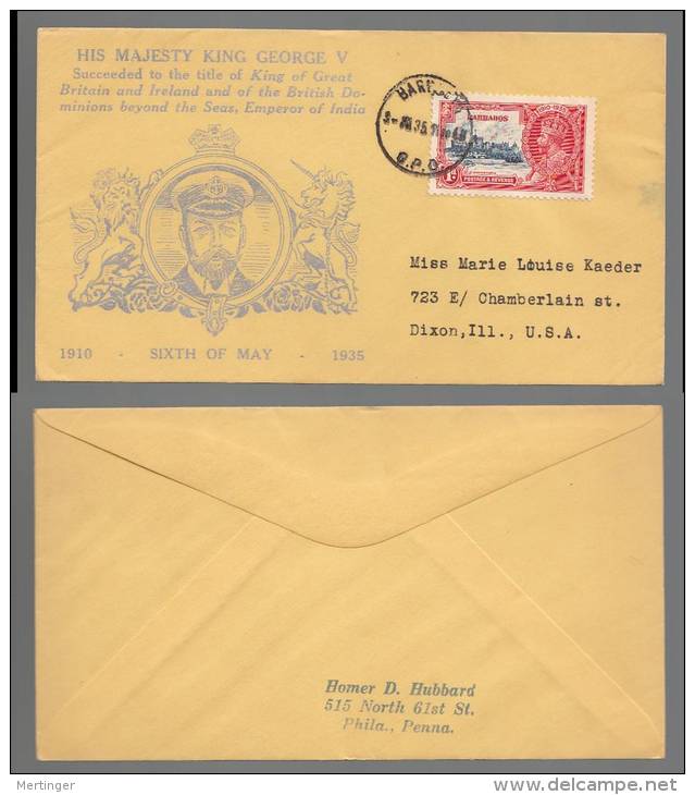 Barbados 1935 Cover King Georg To USA - Barbados (...-1966)