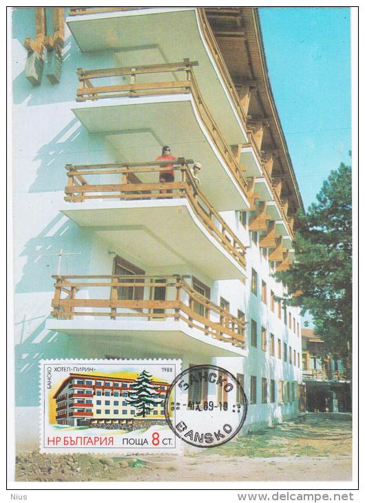 Bulgaria 1989 Bansko  Hotel "Pirin" Maximum Card - FDC