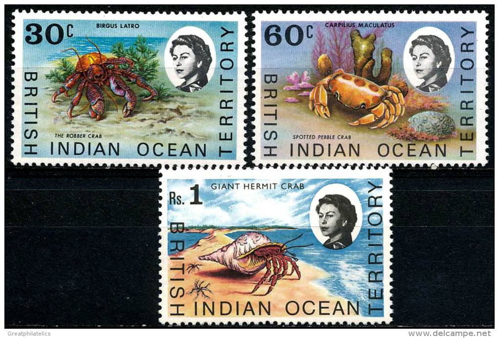 BRITISH INDIAN OCEAN TERR. 1968 MARINE LIFE / CRABS SC# 21,25,27 MNH  (DEB02) - Territorio Británico Del Océano Índico