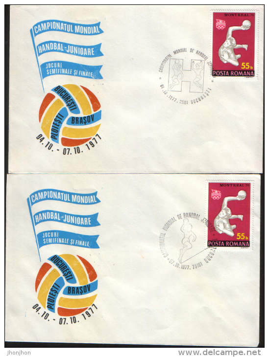 Romania- 2 Envelopes Special Occsionally 1977-World Handball Championship, Junior - Hand-Ball