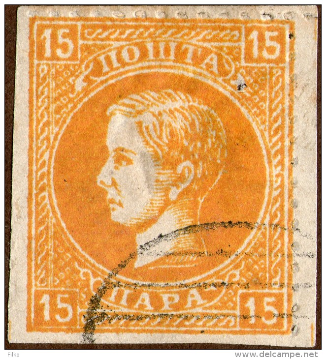 SERBIA, PRINCE MILAN 15 PARA,1869,PERF:12,USED,SEE SCAN - Serbia