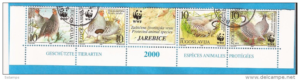 2000 X  2066-69  JUGOSLAVIJA FAUNA BIRDS WWF Partridge FUNGHI  STRIP USED - Oblitérés