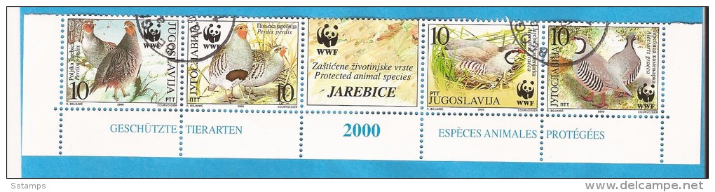 2000 X  2066-69  JUGOSLAVIJA FAUNA BIRDS WWF Partridge FUNGHI  STRIP USED - Gebruikt