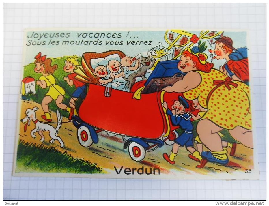 VERDUN CARTE A SYSTEME 10 VUES POUSSETTE ENFANTS JOYEUSES VACANCES MOUTARDS - Verdun