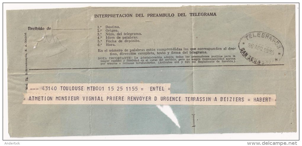 España, TELEGRAMA, 26 De Agosto De 1965 - Telegramas