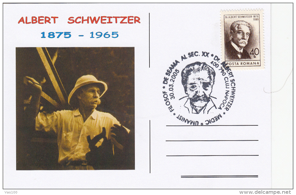 ALBERT SCHWEITZER, CM, MAXICARD, CARTES MAXIMUM, 2005, ROMANIA - Albert Schweitzer