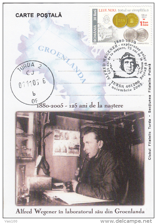 ALFRED WEGENER, EXPLORER, CM, MAXICARD, CARTES MAXIMUM, 2005, ROMANIA - Explorers