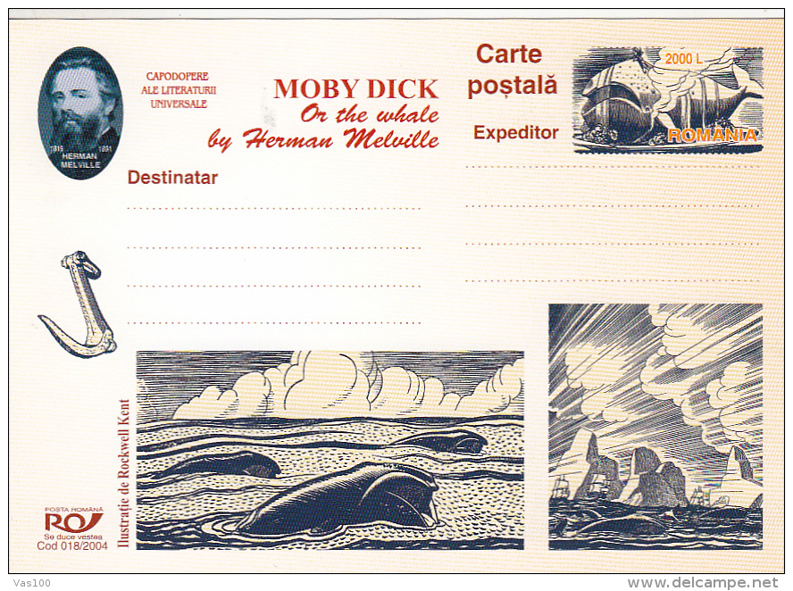 WHALES, MOBY DICK, SHIPS, 9X CM, MAXICARD, CARTES MAXIMUM, 2004, ROMANIA - Baleines