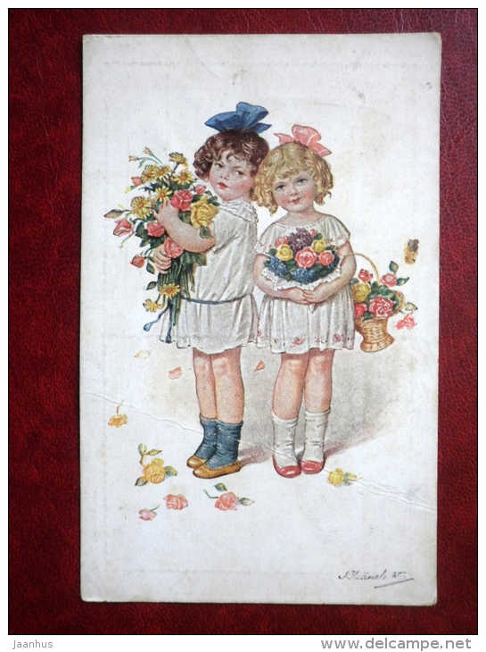 Illustration By Kränzle - Girls With Flowers - Old Postcard - Austria - Unused - Kraenzle