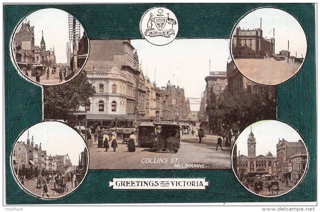 Greetings From Victoria Melbourne Collins Street Tram Station Busy Scene Unused Color - Melbourne