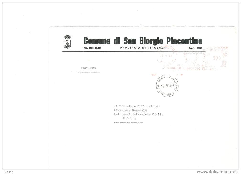 SAN GIORGIO PIACENTINO - 29019 - PROV. PIACENZA -  ANNO 1981 - AMR - 18X24 - TEMA TOPIC COMUNI D'ITALIA - STORIA POSTALE - Macchine Per Obliterare (EMA)