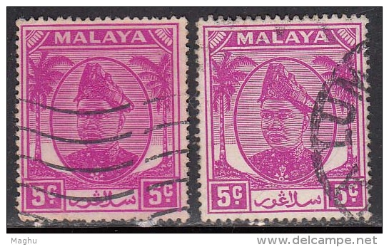 Selangor Used 1949, 5c X 2 Colour Variety,  Definitives, Malaya, Malaysia, - Selangor