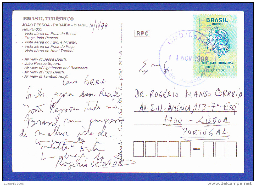 CARTE POSTALE -- CACHET PARFAIT - CDD/LESTE - JOÃO PESSOA/PB - 11.NOOV.1998  -  2 SCANS - Briefe U. Dokumente