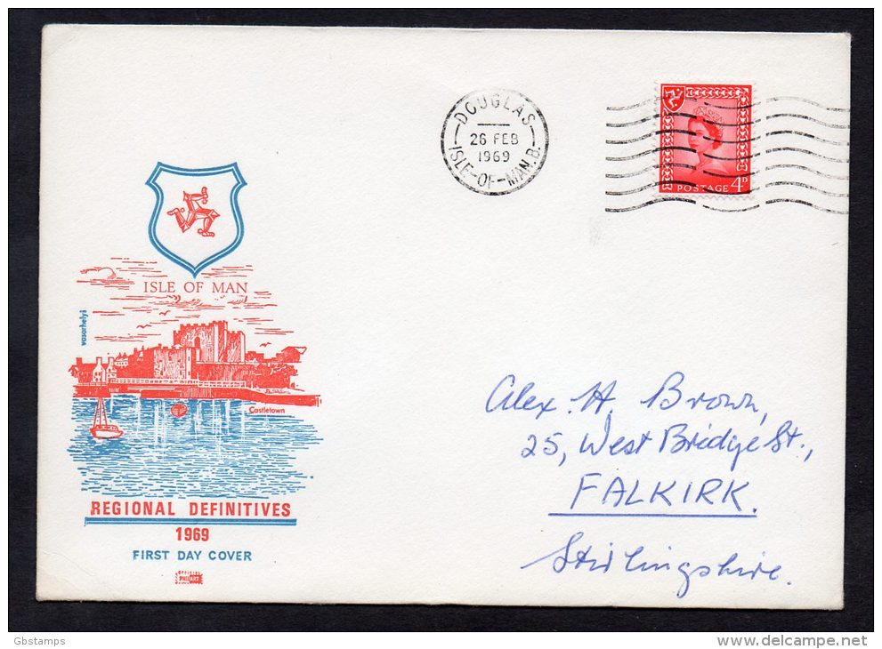 26 Feb 1969 Isle Of Man 4d Regional FDC With Douglas Slogan FDI Cancel -see Scan - 1952-1971 Pre-Decimal Issues