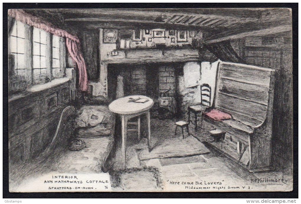 1908 Interior Ann Hathaway's Cottage - R P Phillimore Posted Card-Stratford-on-Avon - Stratford Upon Avon