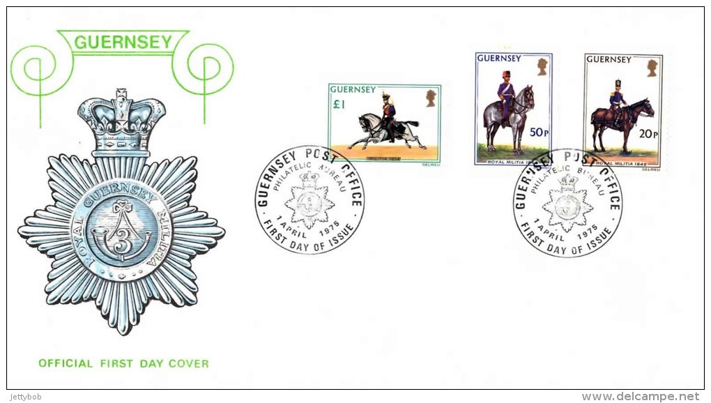 GUERNSEY Unaddressed FDC Royal Guernsey Militia High Values 01.04.1975 - Guernesey