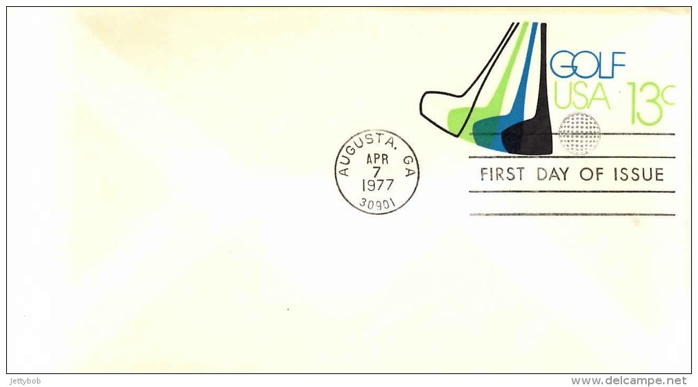 Unaddressed FDC 13c Golf.   Postmark Augusta GA 7 Apr 1977 - 1961-80