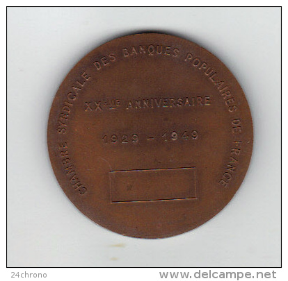 Belle Medaille: Chambre Syndicale Des Banques Populaires De France, XXè Anniversaire 1929-1949, Graveur F. Depaulis - Professionnels / De Société