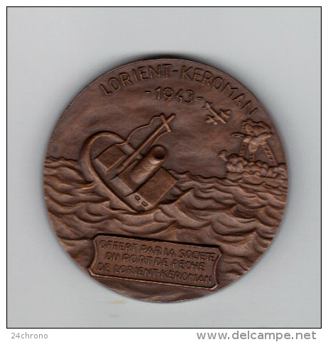 Belle Medaille: Port De Peche De Lorient Keroman, 1950, Graveur Coutre, Bateau (13-2462) - Professionnels / De Société