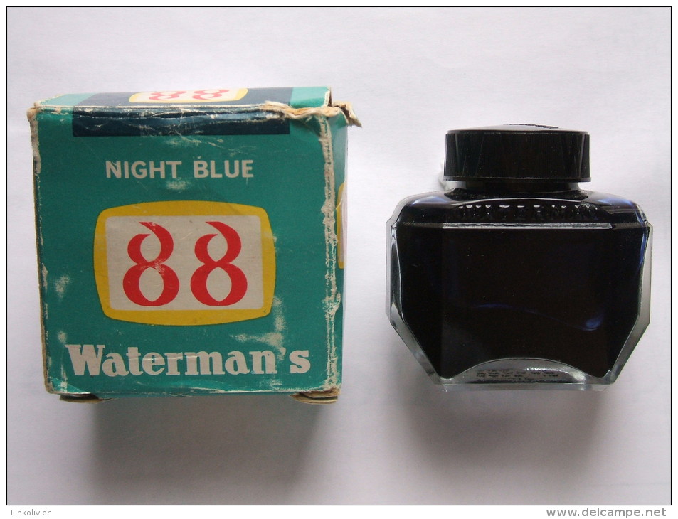 Ancien ENCRIER En Verre WATERMAN 88 Bleu Nuit JIF (plein) En Boîte - Inkwells