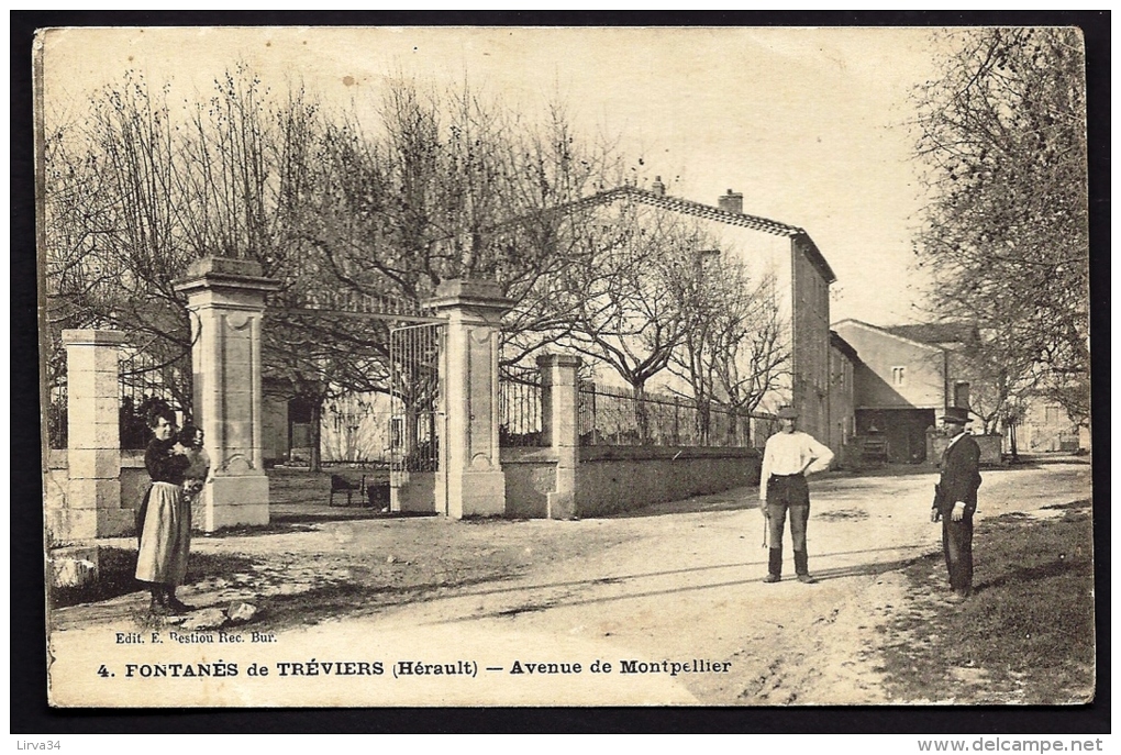 CPA ANCIENNE- FRANCE- FONTANES DE TRÉVIERS (34)- AVENUE DE MONTPELLIER EN HIVER- ANIMATION GROS PLAN- PORTAIL - Autres & Non Classés