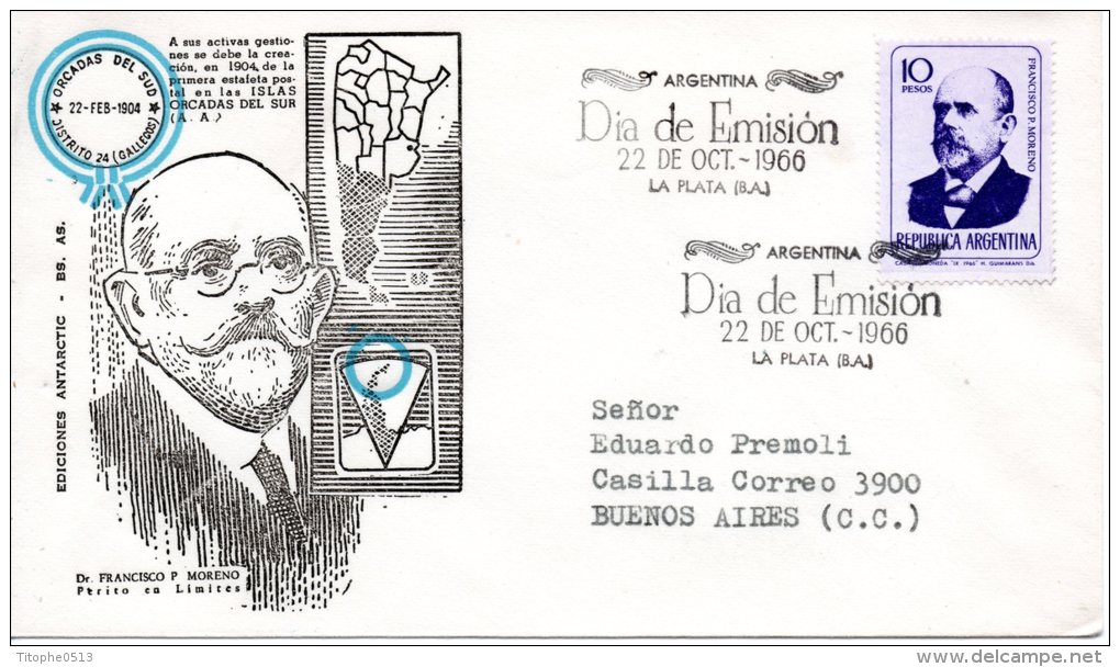 .ARGENTINE. N°771 Sur Enveloppe 1er Jour (FDC) De 1966. Personnalité Polaire. - Polarforscher & Promis