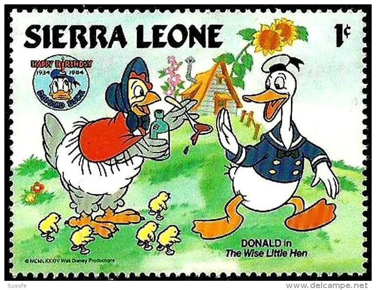 Sierra Leona 1984 Scott 657 Sello ** Walt Disney 50 Aniv. De Donald The Wise Little Hen 1c Sierra Leone Stamps Timbre - Disney