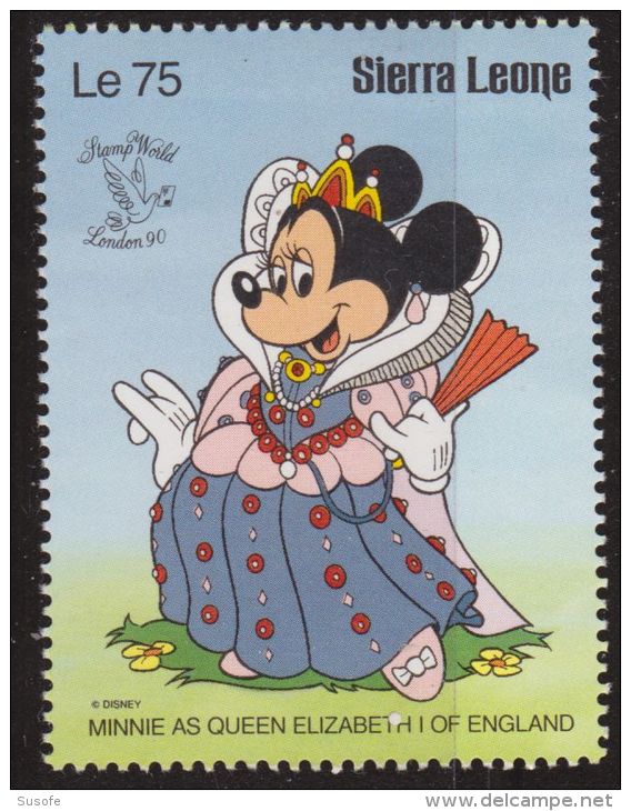 Sierra Leona 1990 Scott 1247 Sello ** Walt Disney Minnie As Queen Elizabeth I Of England 75 Le Sierra Leone Stamps Timbr - Disney