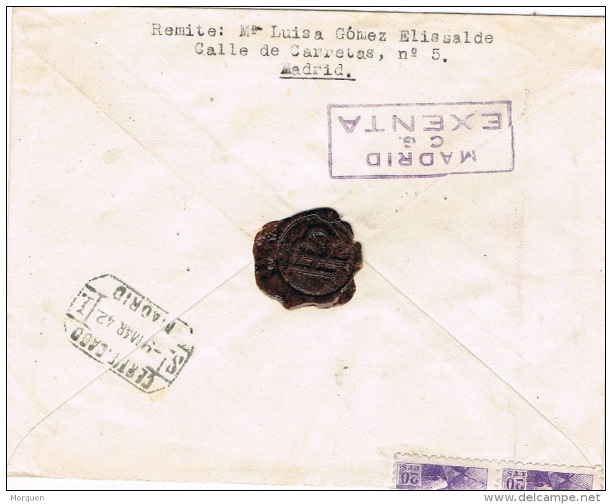 4026. Carta Certificada MADRID 1942. Exento De CENSURA - Lettres & Documents