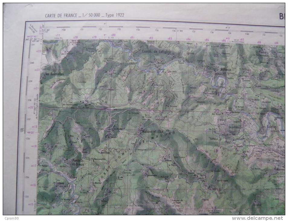 Carte Géographique - BESSEGES 1/50.000 Les Balmelles/Malons-et-Elze Labeaume/St Alban Chamborigaud St Sauveur-Cruzières - Topographische Karten