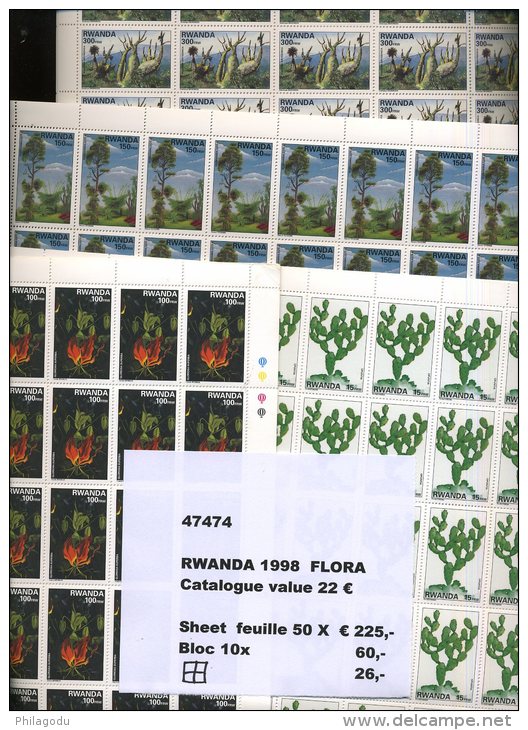 1998   RWANDA  4 Valeurs FLORE Feuille Entière Cotées 22E =  1100 E - Ongebruikt