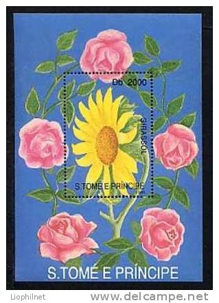 SAINT-THOMAS ET PRINCE 1991, TOURNESOL Et ROSES, 1 Bloc, NEUF / MINT. R600 - Rosen