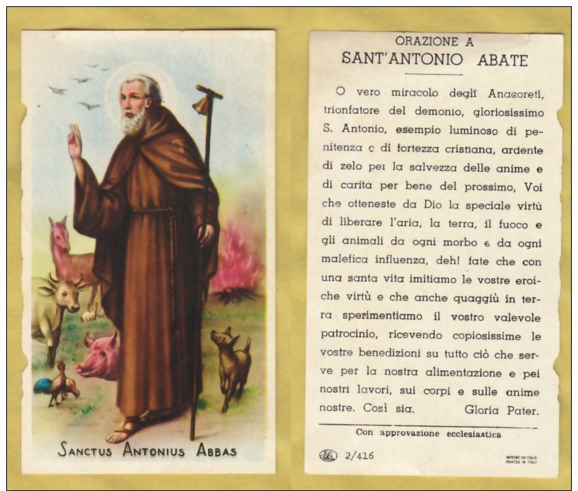 SANTINO IMAGE PIEUSE HOLY CARD SANCTUS ANTONIUS ABBAS S. ANTONIO ABATE ITALY (35) - Religion &  Esoterik